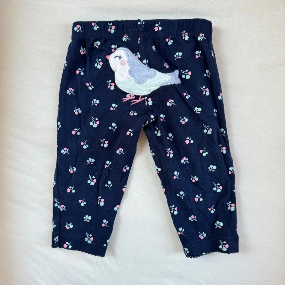 Navy Blue Flower Leggings with Bird Bum